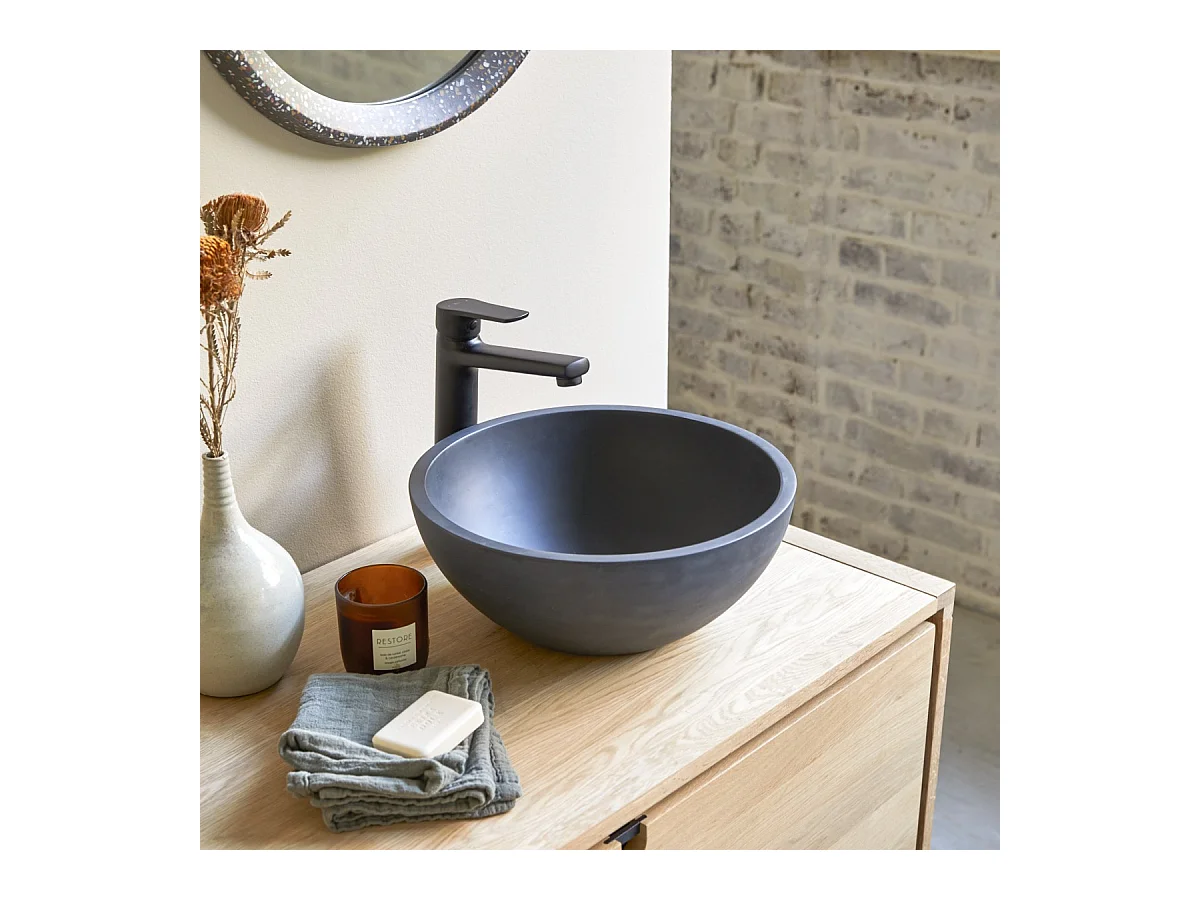 Rundes Waschbecken Micha aus Terrazzo Black