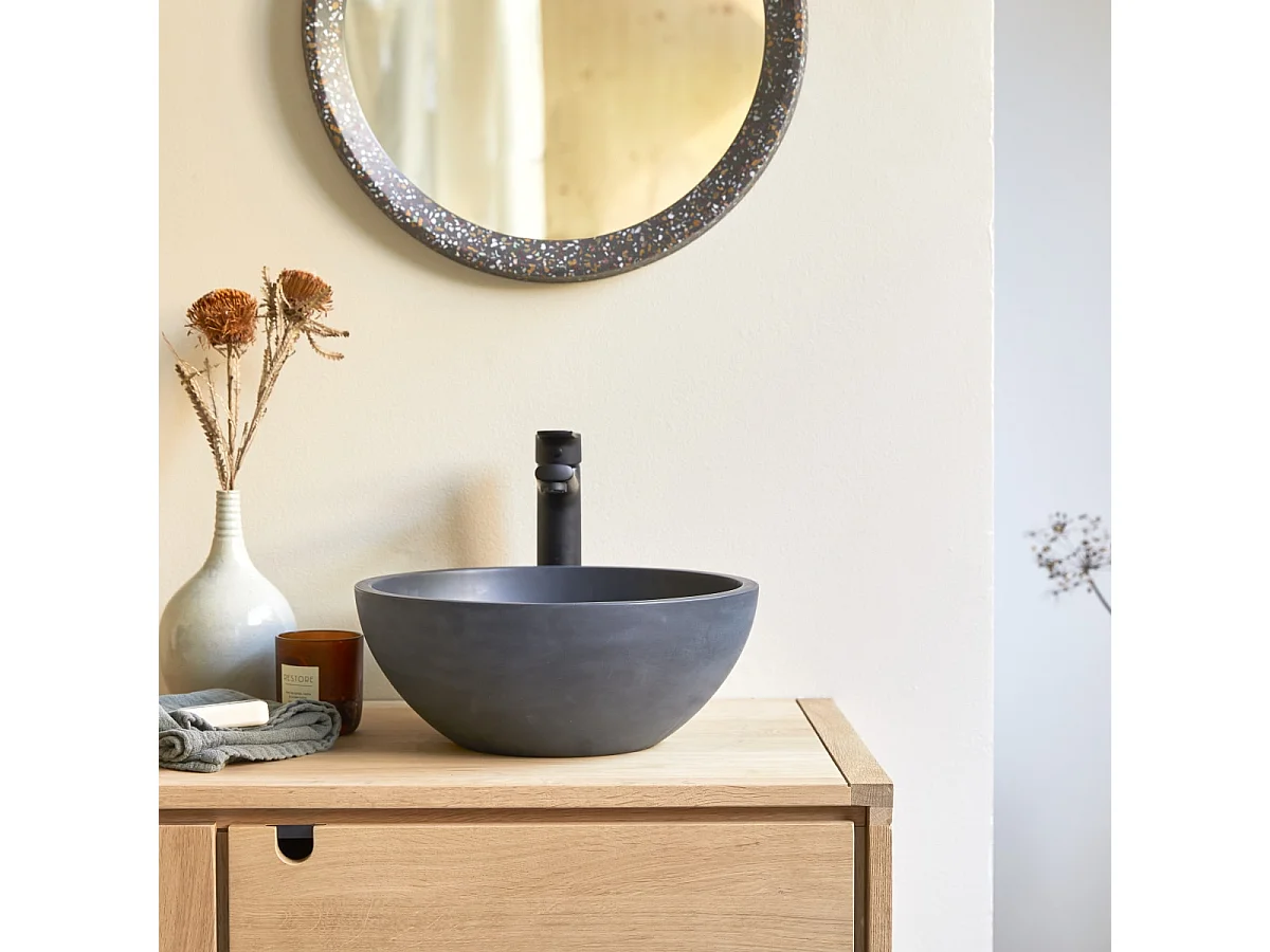 Lavabo tondo in battuto di terrazzo black Micha
