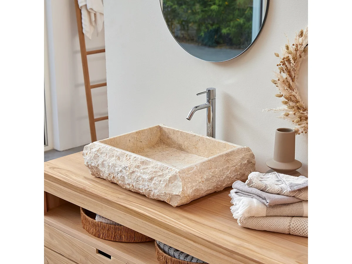Lavabo da appoggio in marmo color crema stile naturale Tikamoon