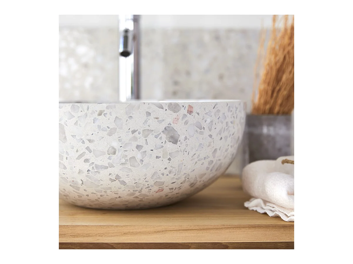 Rundes Waschbecken Elea aus Premium-Terrazzo in Moon