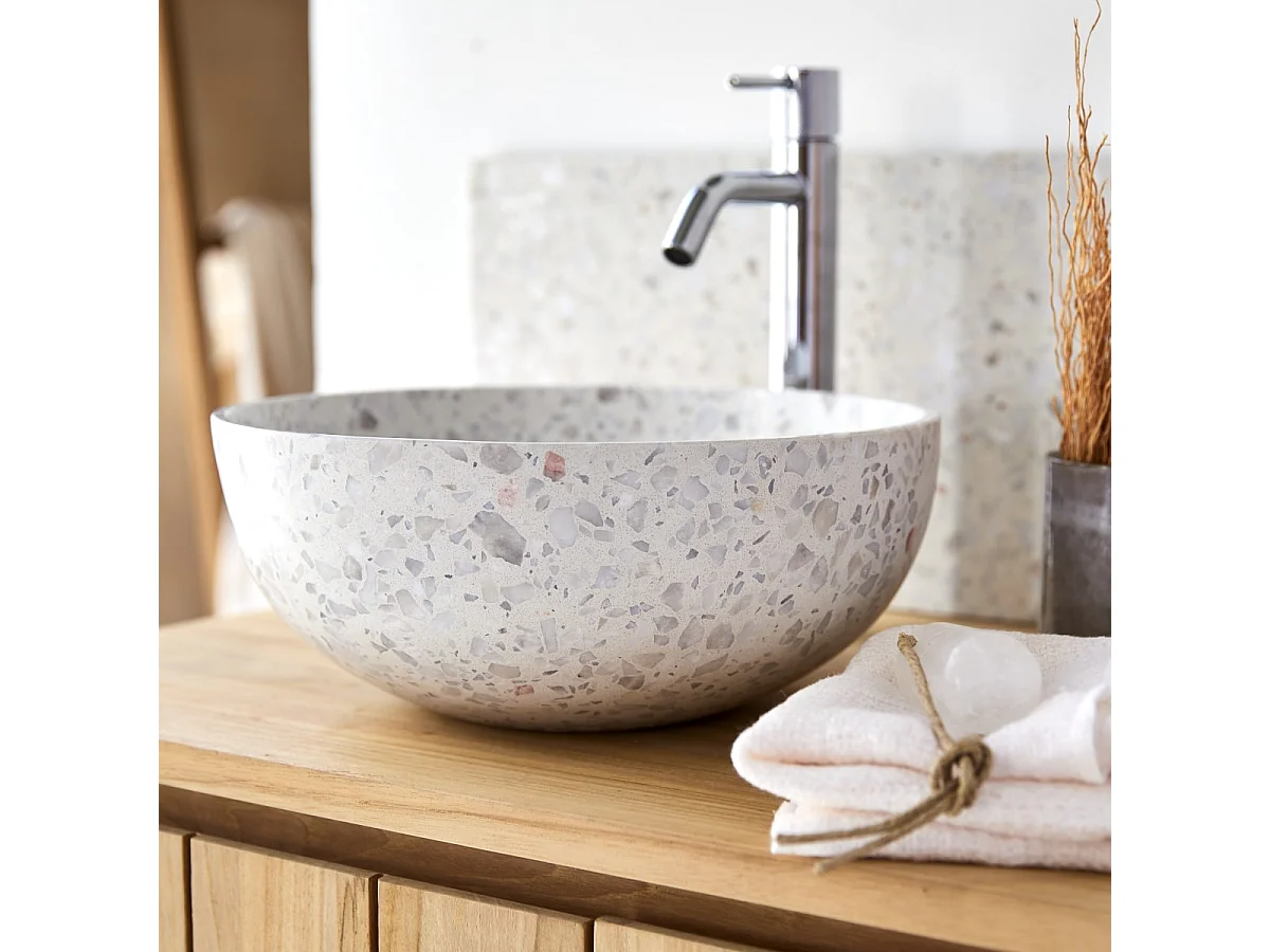 Rundes Waschbecken Elea aus Premium-Terrazzo in Moon