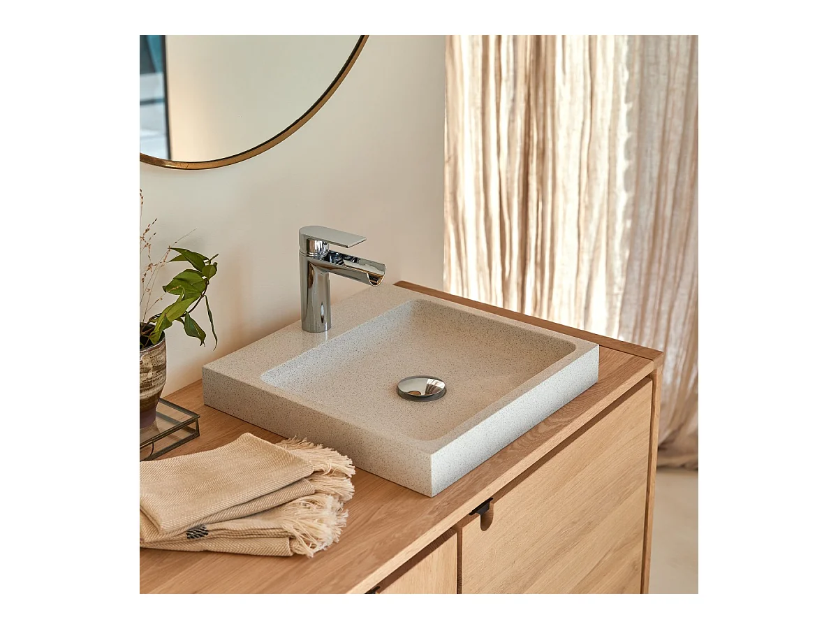 Quadratisches Waschbecken Timon aus Premium-Terrazzo White