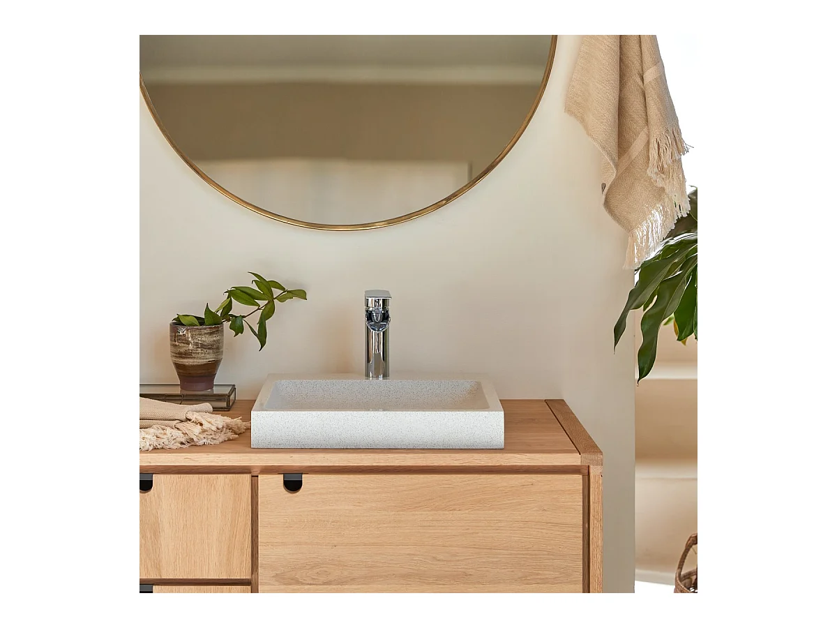 Quadratisches Waschbecken Timon aus Premium-Terrazzo White