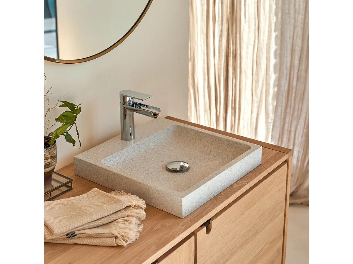Quadratisches Waschbecken Timon aus Premium-Terrazzo White