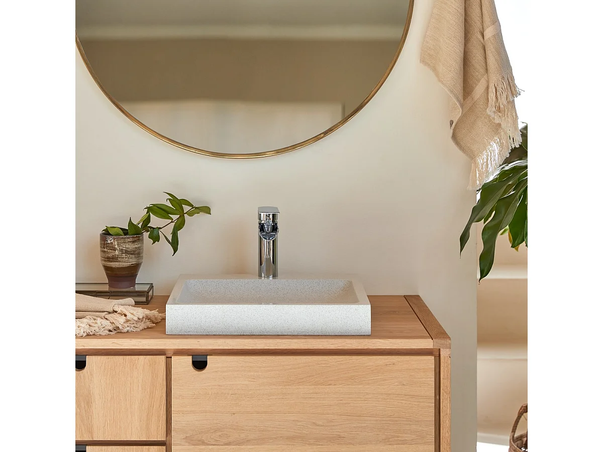 Quadratisches Waschbecken Timon aus Premium-Terrazzo White