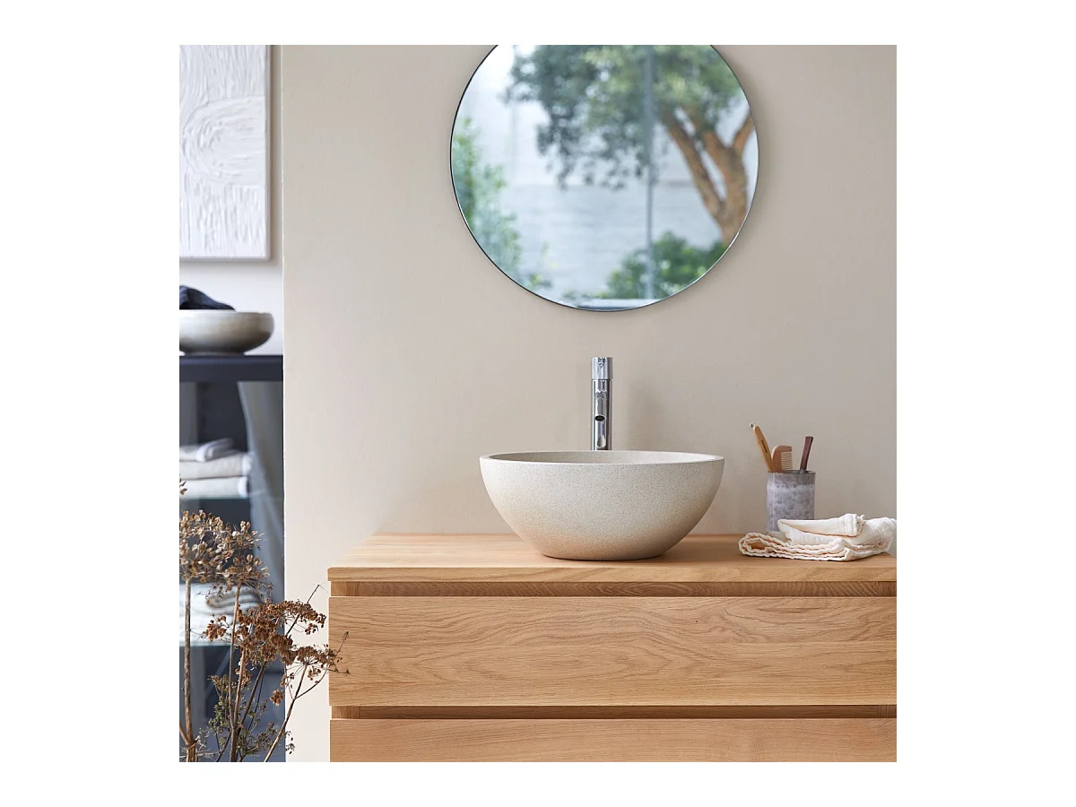 Rundes Waschbecken Micha aus Terrazzo Cream