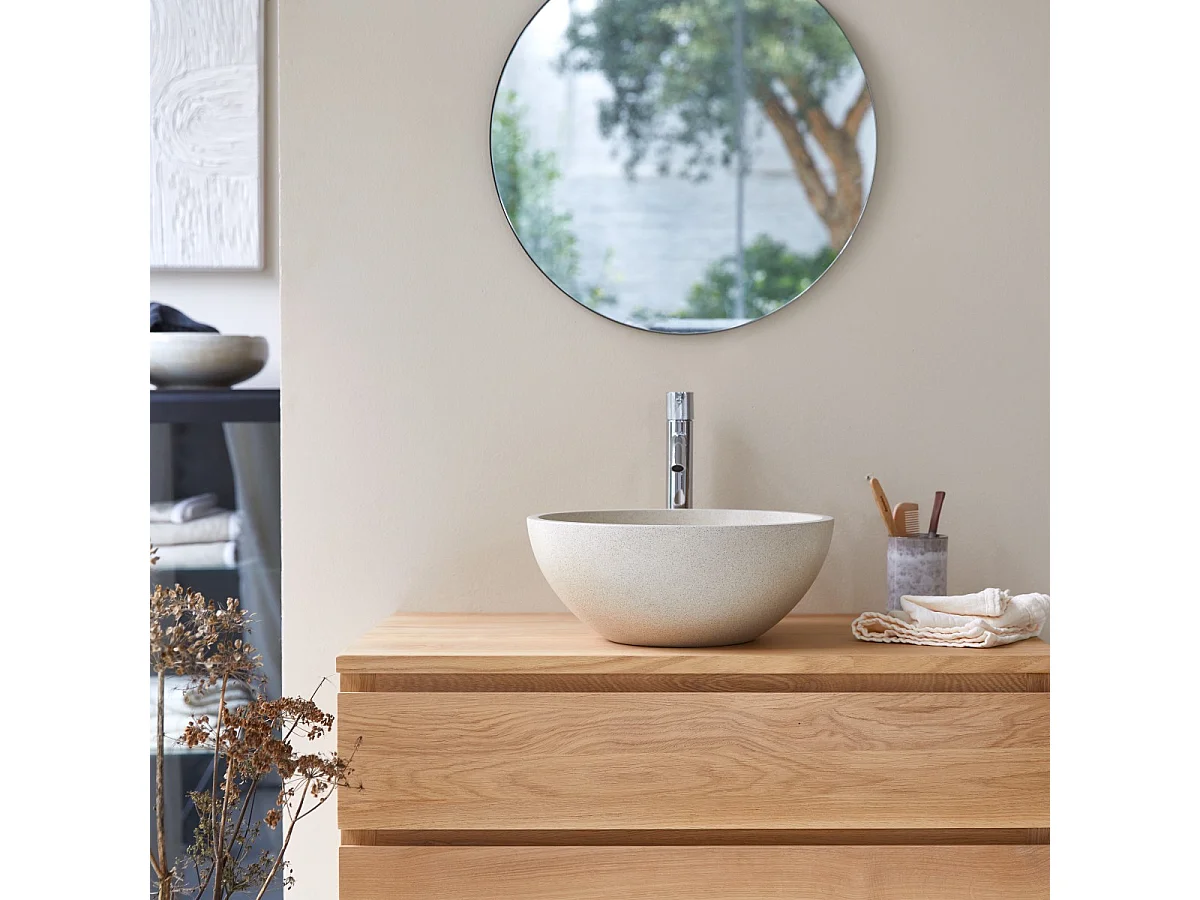 Lavabo tondo in battuto di terrazzo cream Micha