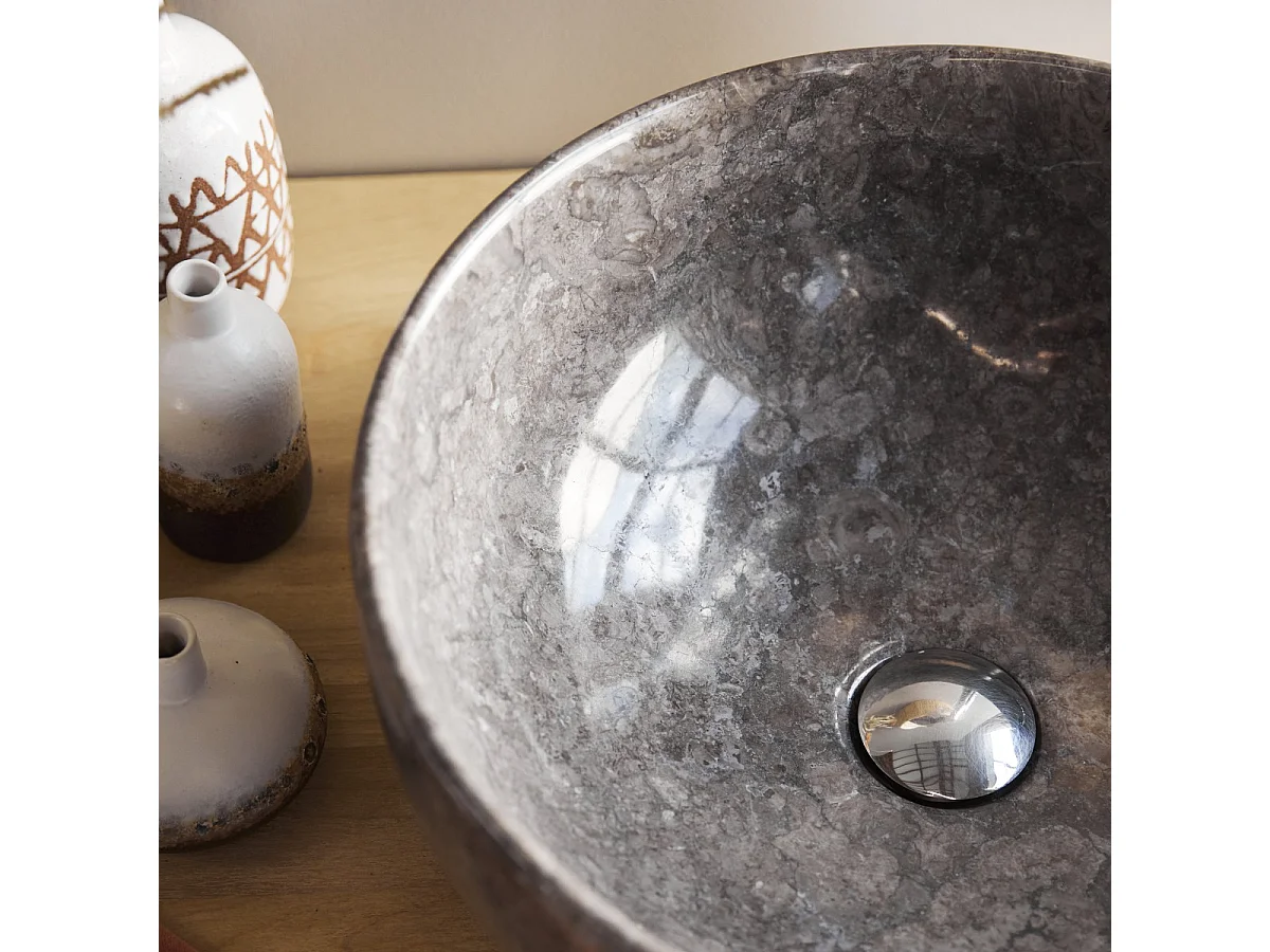 Lavandino circolare in marmo Mia light grey
