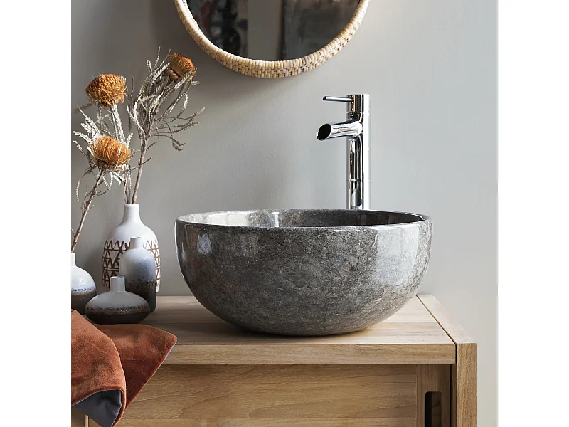 Rundes Marmorwaschbecken Mia light grey