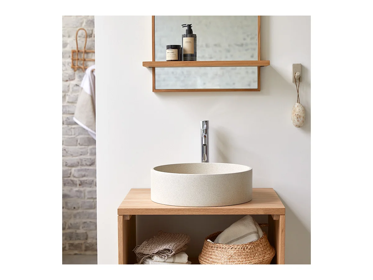 Rundes Waschbecken Gina aus cremefarbenem Terrazzo