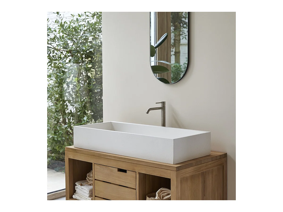 Waschbecken weiß rechteckig Terrazzo 90 cm Waschtisch Badezimmer unbehandelt