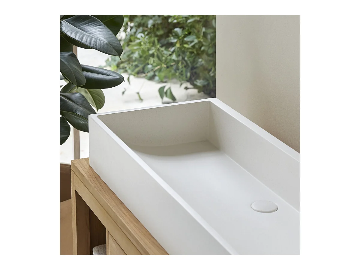 Waschbecken weiß rechteckig Terrazzo 90 cm Waschtisch Badezimmer unbehandelt