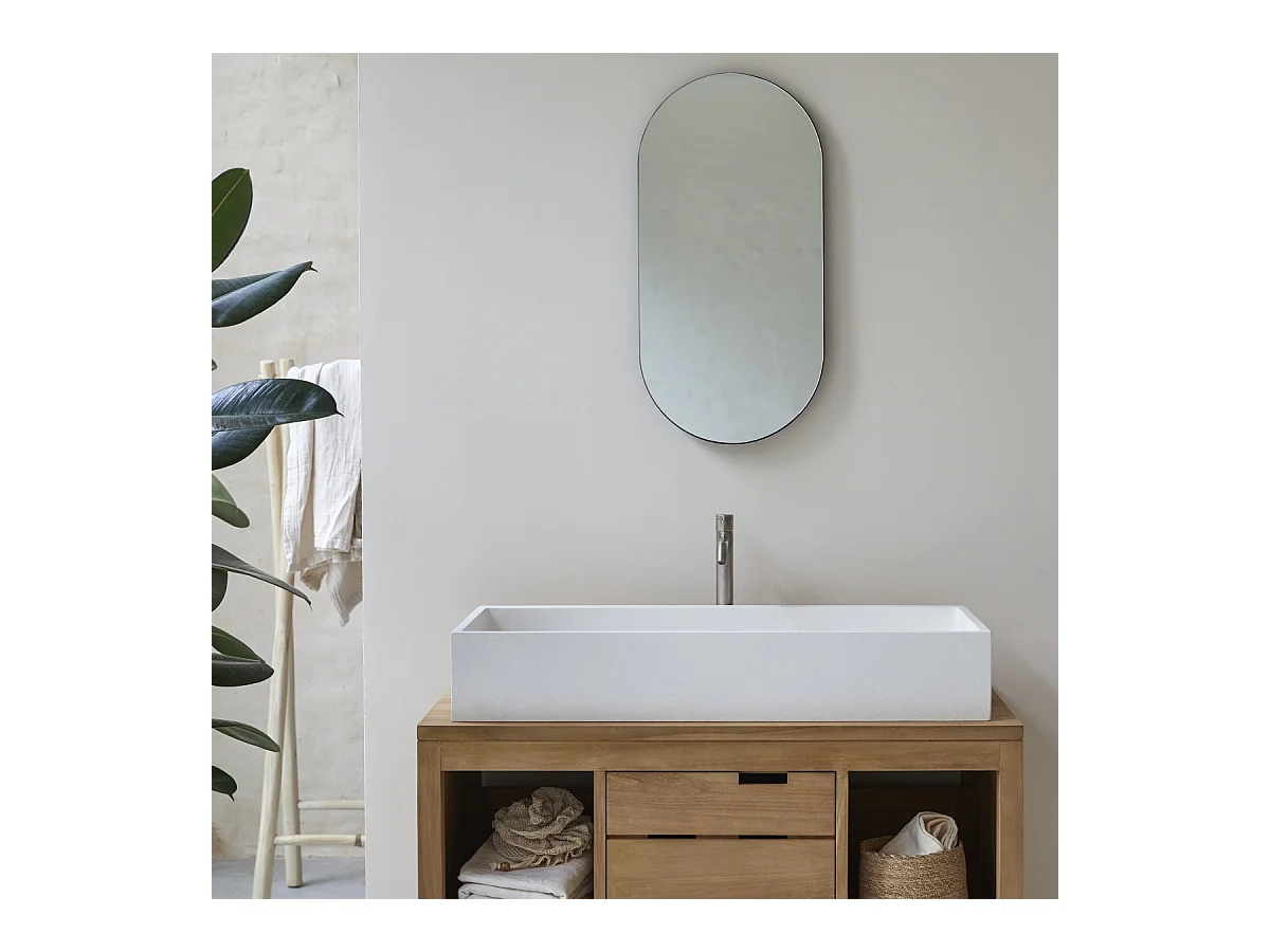 Waschbecken weiß rechteckig Terrazzo 90 cm Waschtisch Badezimmer unbehandelt