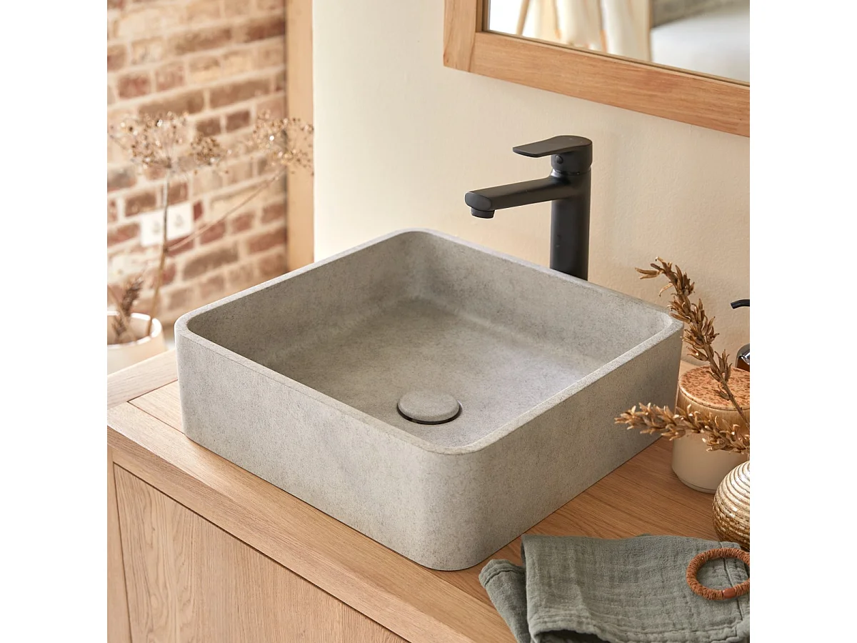Quadratischer Waschtisch aus grauem Beton Thaïs