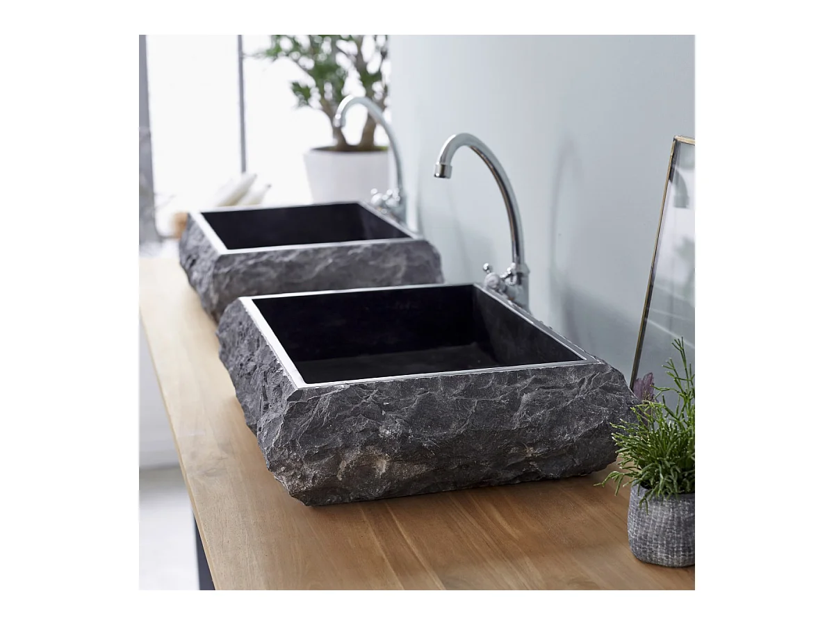 Lavabo da appoggio in marmo grigio nero naturale design Tikamoon