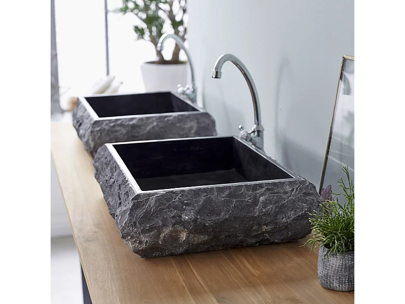 Lavabo da appoggio in marmo grigio nero naturale design Tikamoon