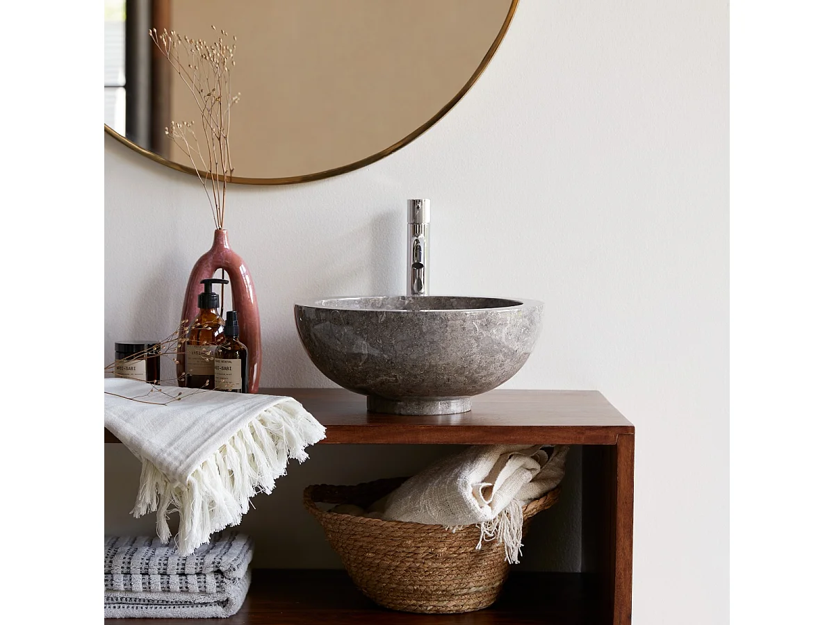 Waschbecken grau Aufsatzwaschbecken aus Marmor 35 cm