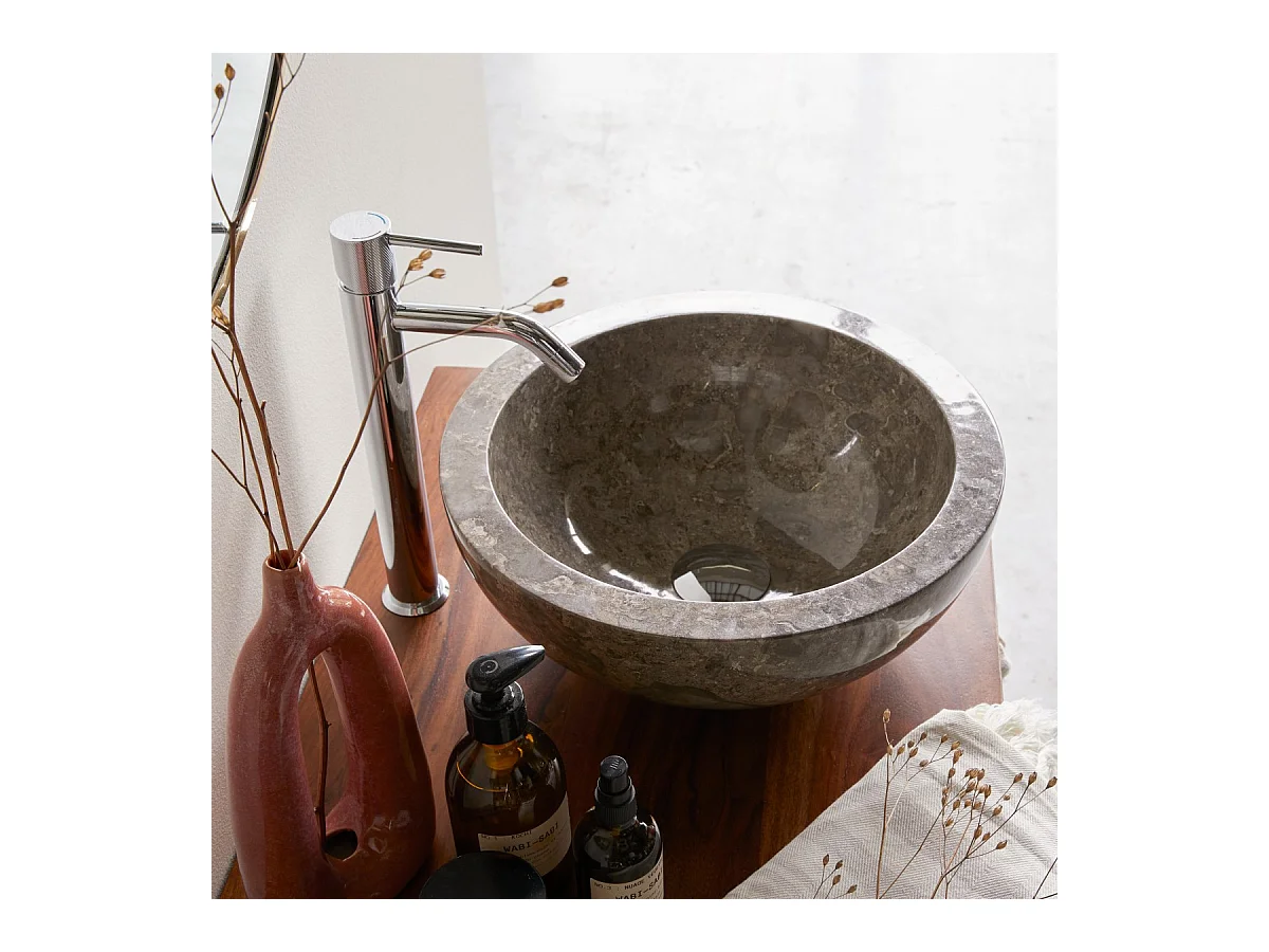 Waschbecken grau Aufsatzwaschbecken aus Marmor 35 cm