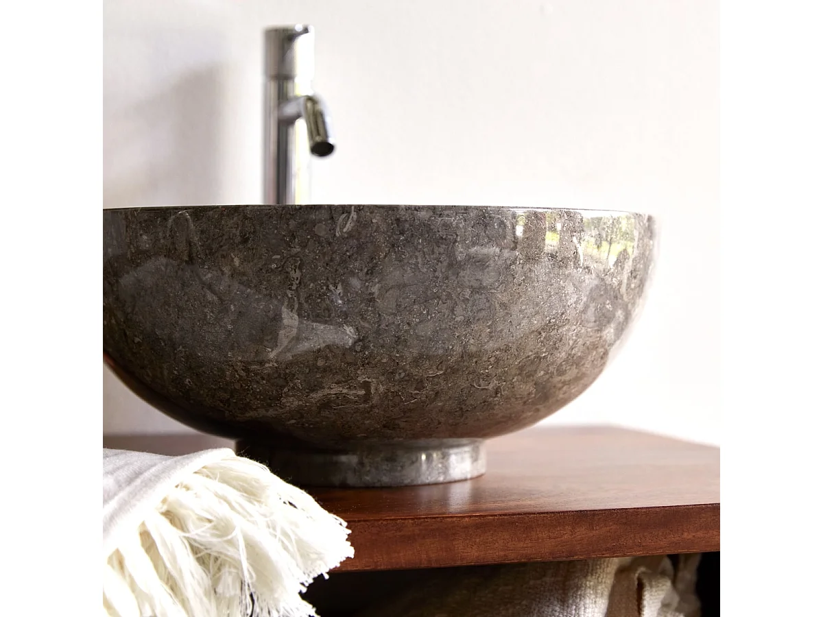 Waschbecken grau Aufsatzwaschbecken aus Marmor 35 cm