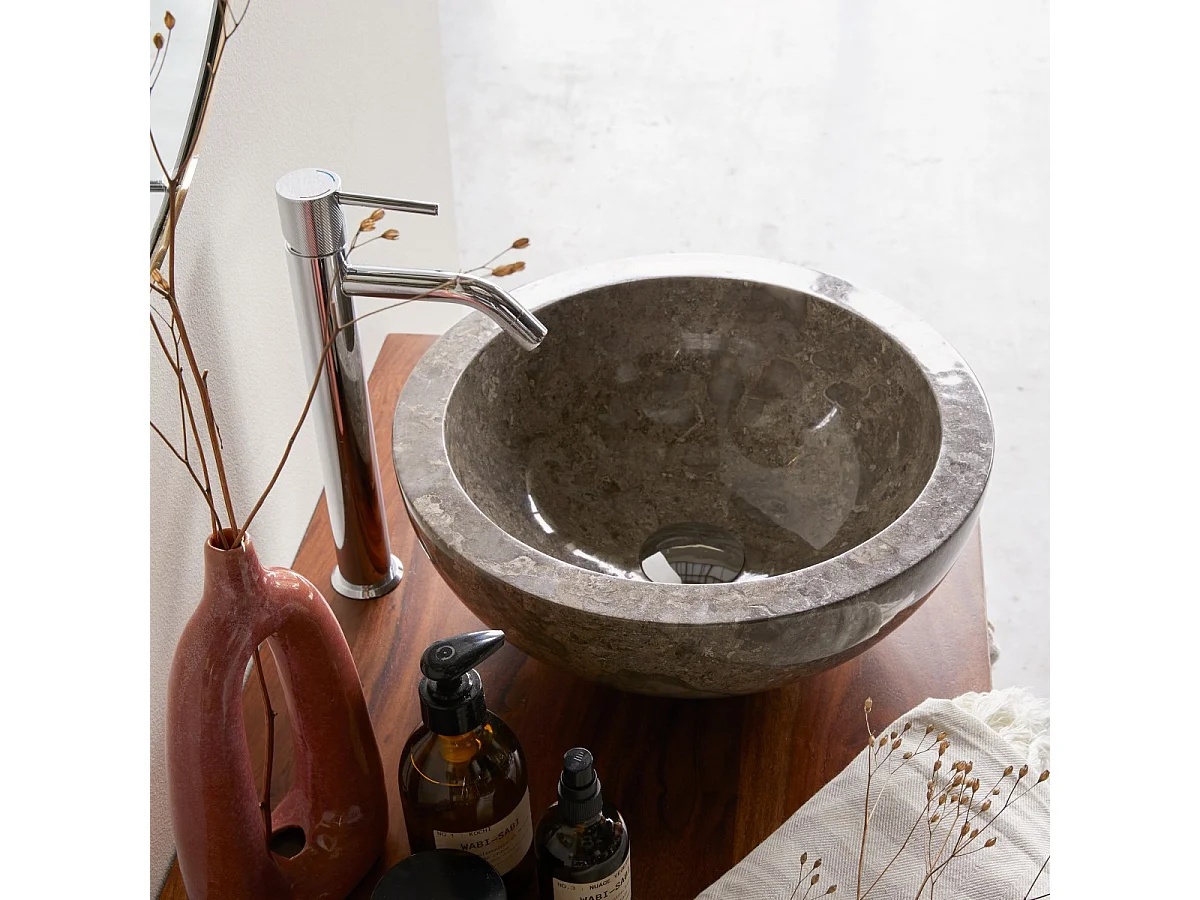 Waschbecken grau Aufsatzwaschbecken aus Marmor 35 cm