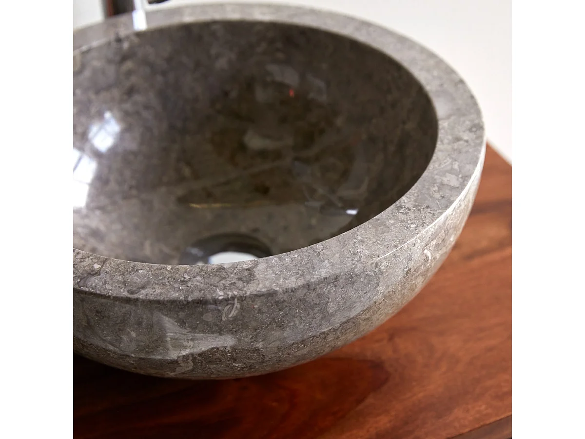 Waschbecken grau Aufsatzwaschbecken aus Marmor 35 cm