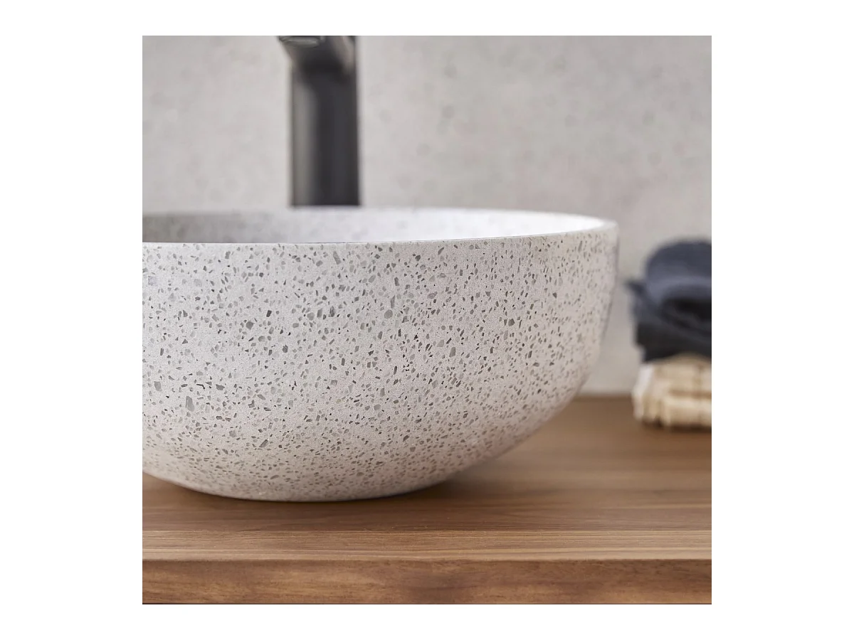 Lavabo in battuto di terrazzo premium white Elea