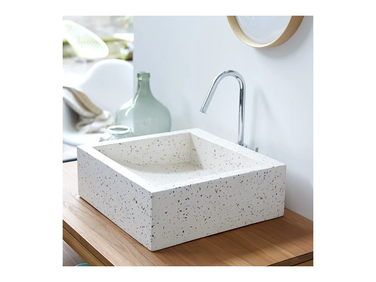 Waschbecken Aufsatzwaschbecken in weiß gesprenkelt oval 40