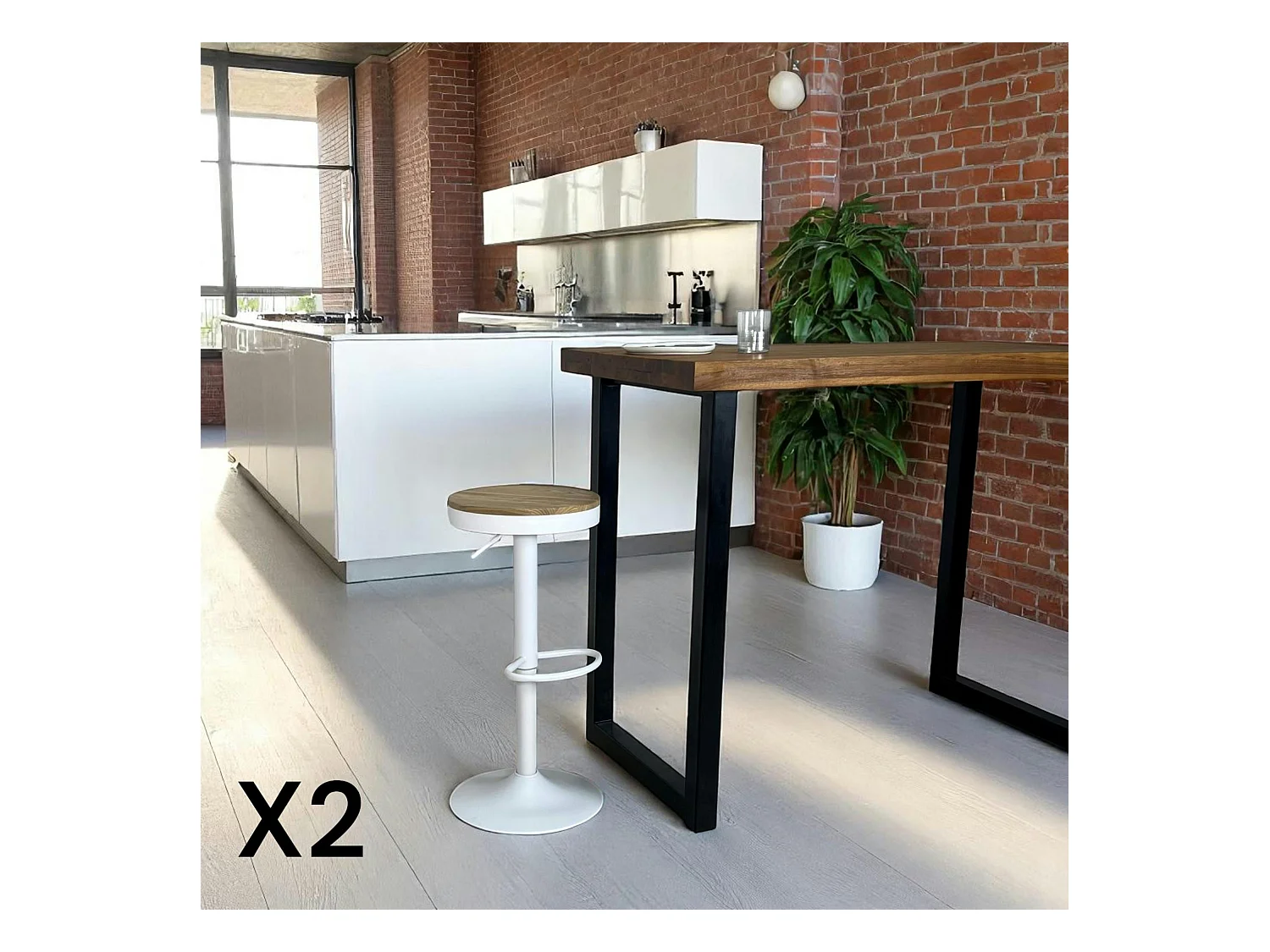 Tabouret de bar réglable métal blanc (lot de 2) LEEDS