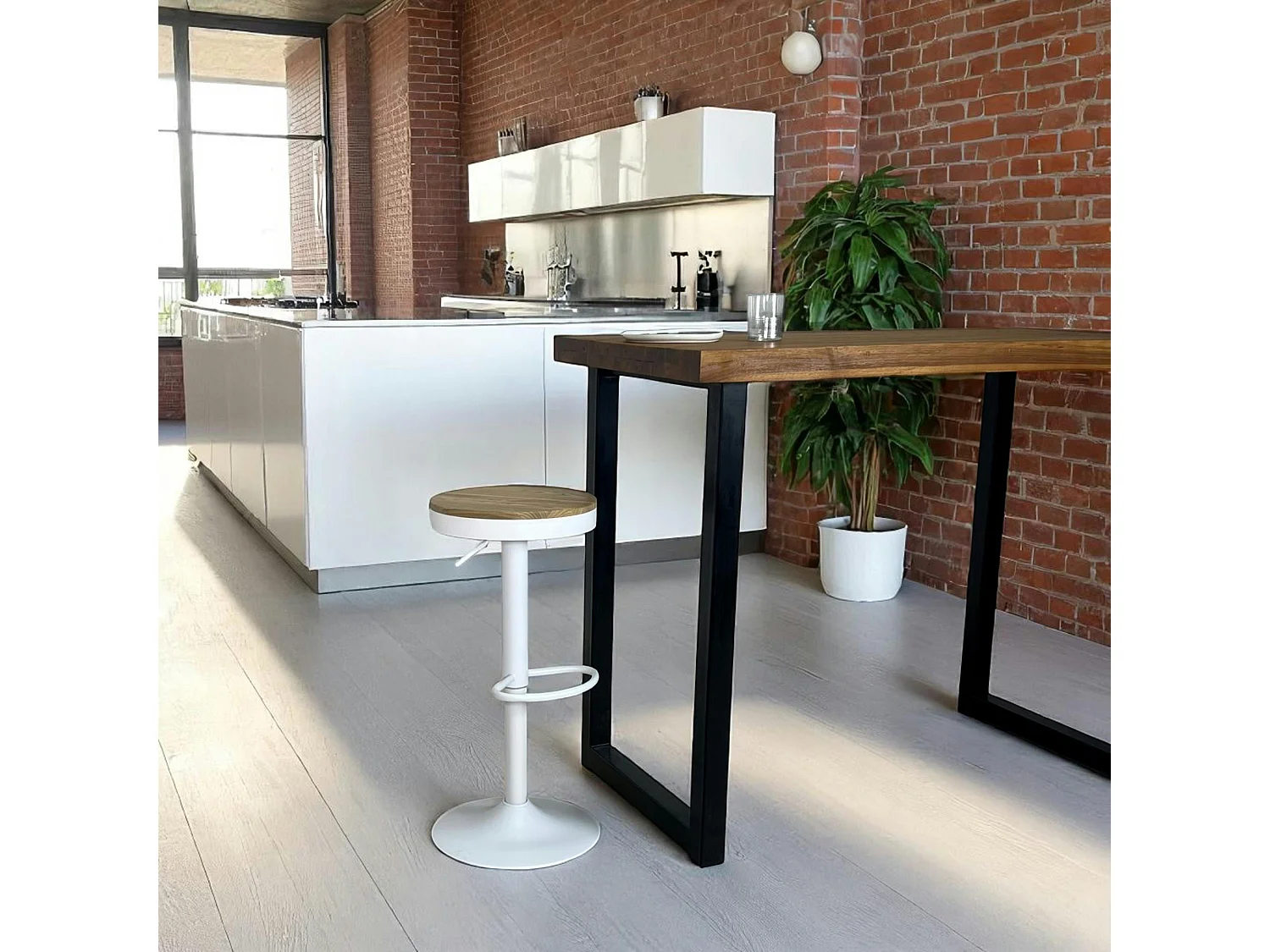 Tabouret de bar réglable métal blanc (lot de 2) LEEDS