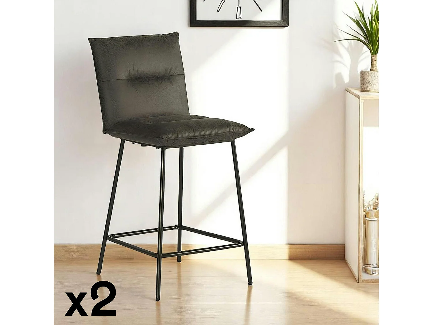 Chaise îlot central gris MALMOE (lot de 2)