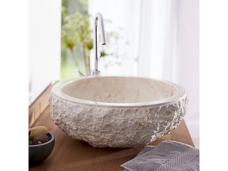 Lavabo in marmo bianco crema realizzato artigianalmente design Tikamoon