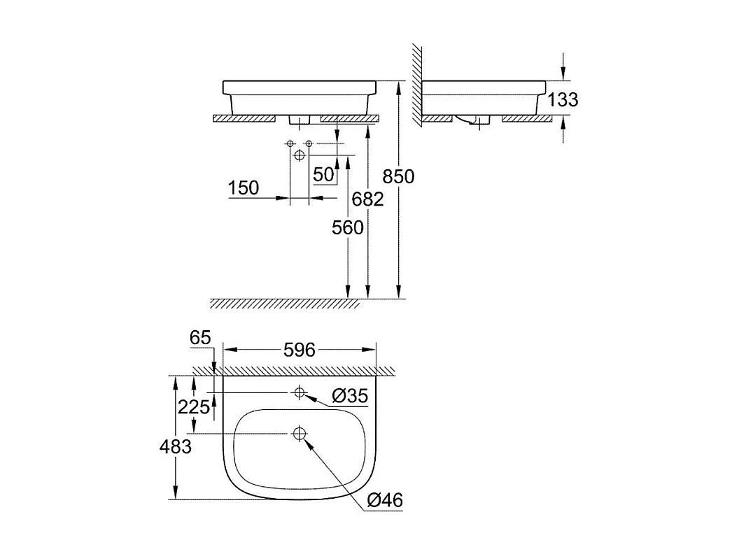 Vasque à poser GROHE Euro Ceramic 60cm + Mitigeur lavabo M GROHE Start Noir