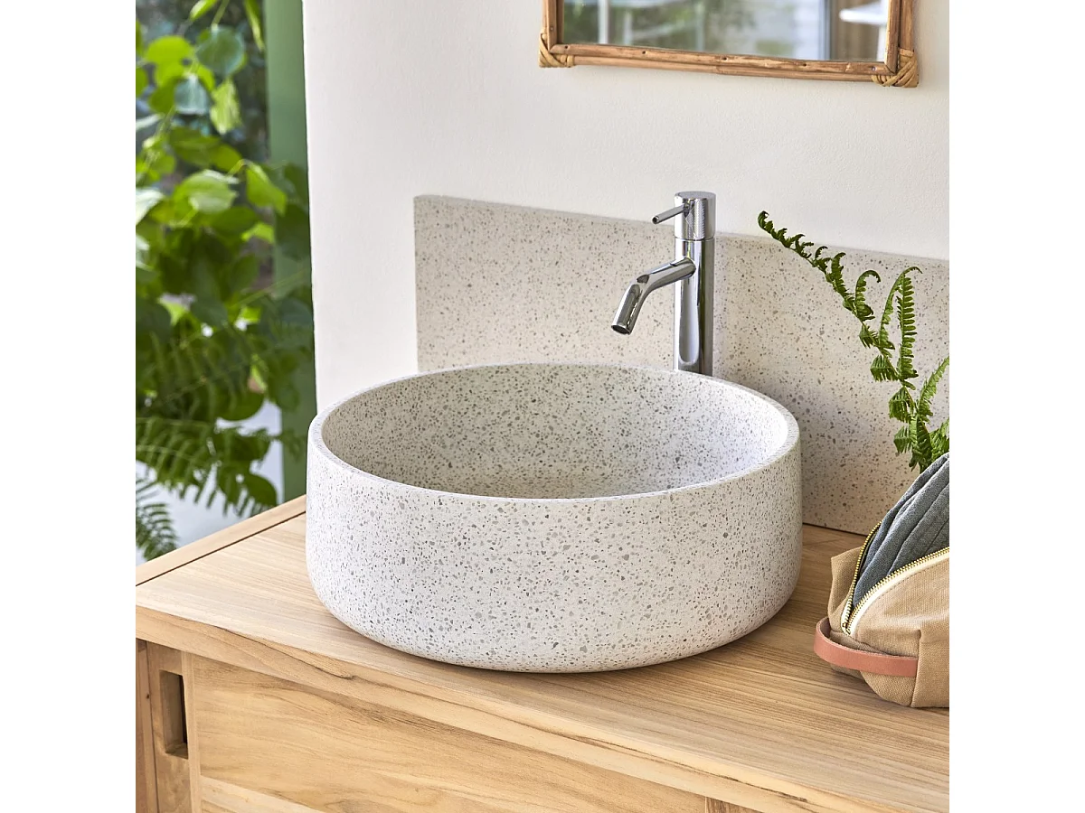 Lavabo in battuto di terrazzo premium white Milos