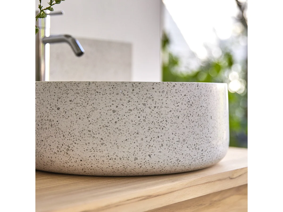 Lavabo in battuto di terrazzo premium white Milos