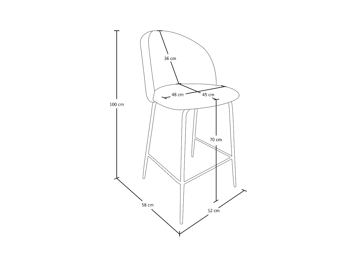 Sgabello cucina imbottito, sgabello alto in tessuto bouclé bianco – Nicole