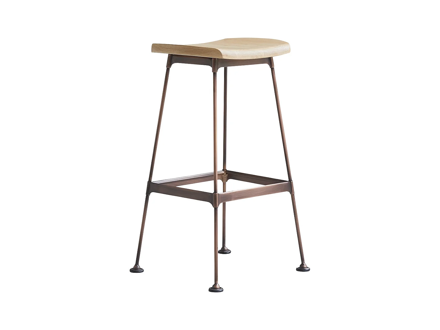 Hoher Hocker Diego copper aus Metall und Eschenholz
