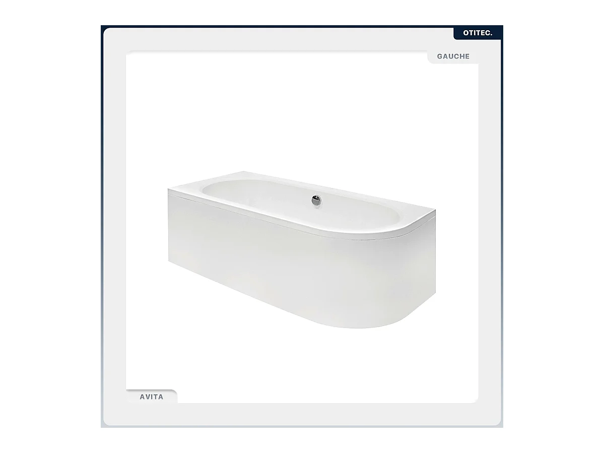 Baignoire asymétrique - 150 x 75 cm - Gauche - avec Habillage - Pieds - Vidage Chrome - AVITA