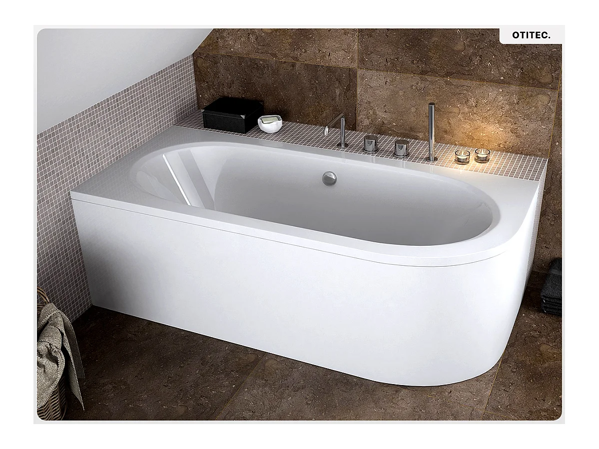 Baignoire asymétrique - 150 x 75 cm - Gauche - avec Habillage - Pieds - Vidage Chrome - AVITA