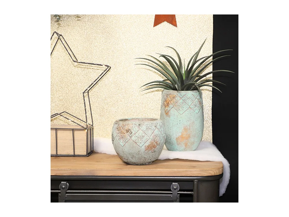 ° Cache-pot "Collerette" en béton vert de gris Ø.18 x 15 cm