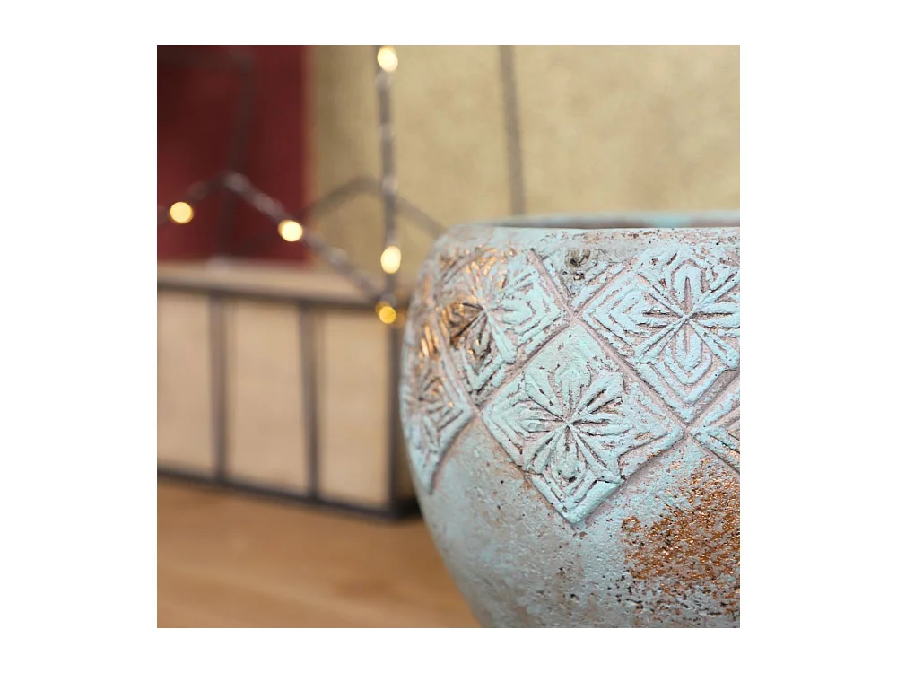 ° Cache-pot "Collerette" en béton vert de gris Ø.18 x 15 cm