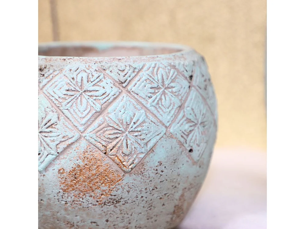 ° Cache-pot "Collerette" en béton vert de gris Ø.18 x 15 cm