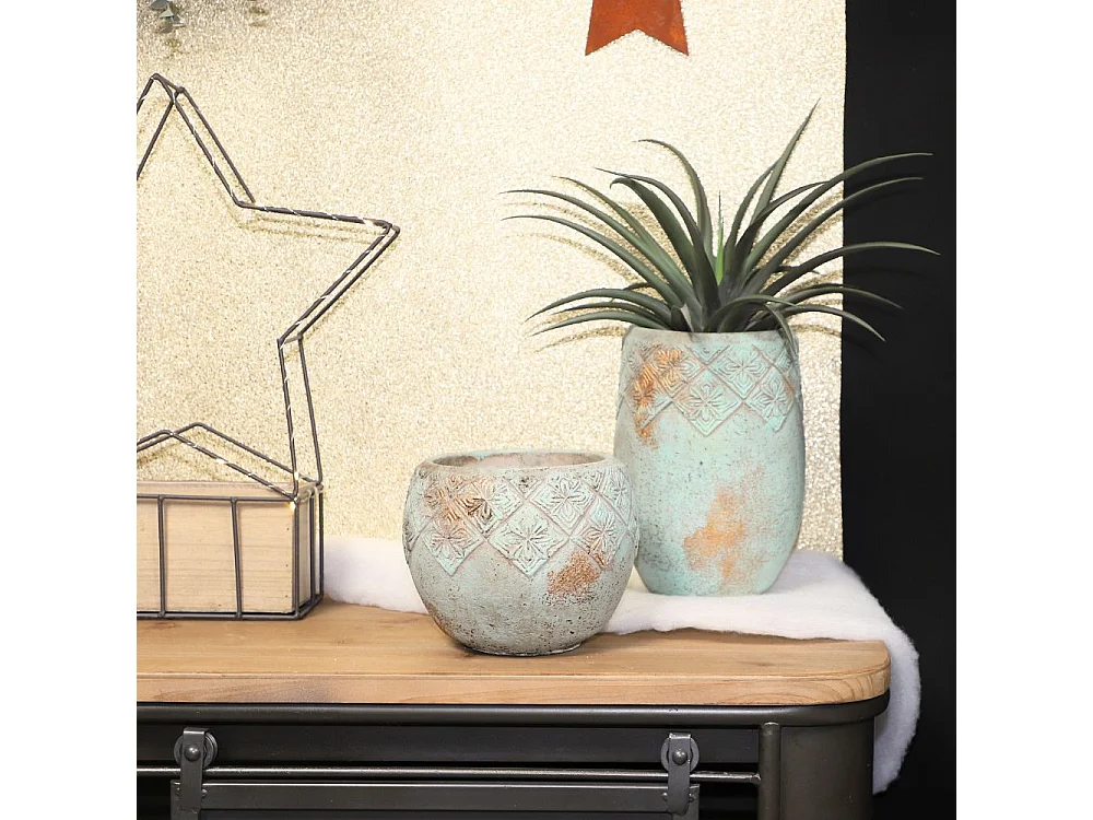 ° Cache-pot "Collerette" en béton vert de gris Ø.18 x 15 cm