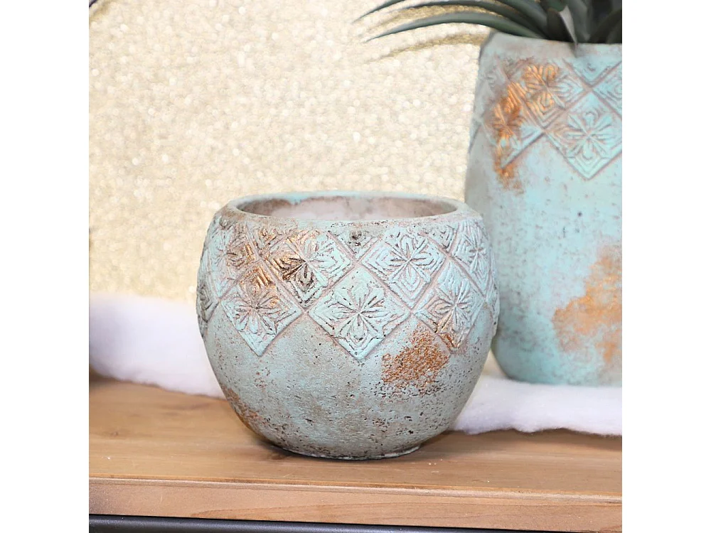 ° Cache-pot "Collerette" en béton vert de gris Ø.18 x 15 cm