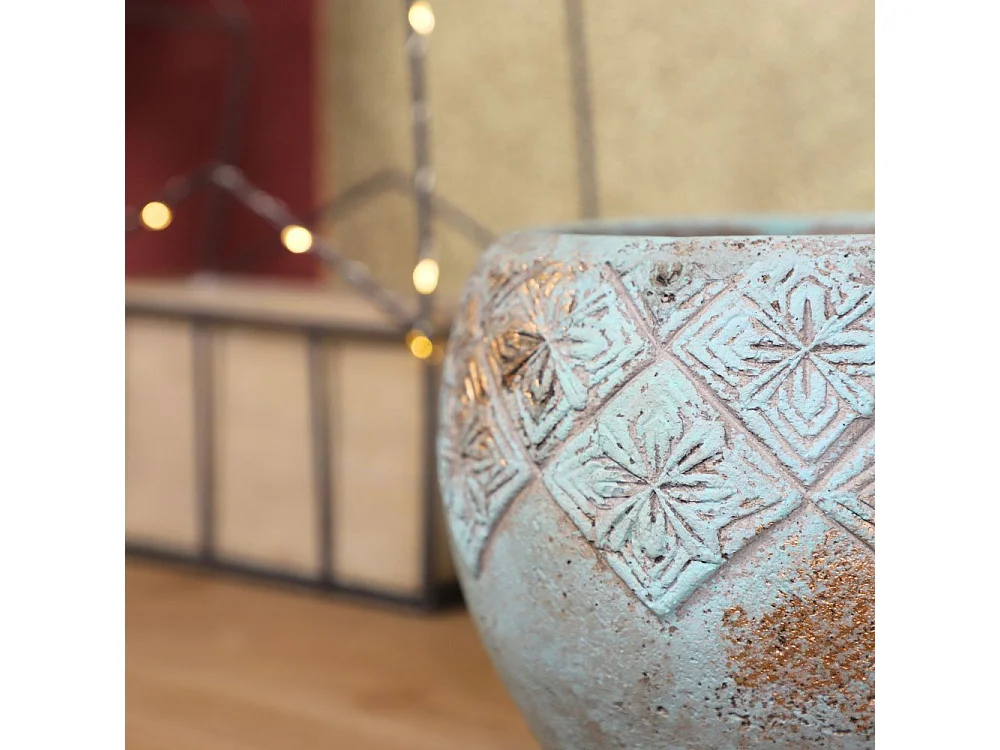 ° Cache-pot "Collerette" en béton vert de gris Ø.18 x 15 cm