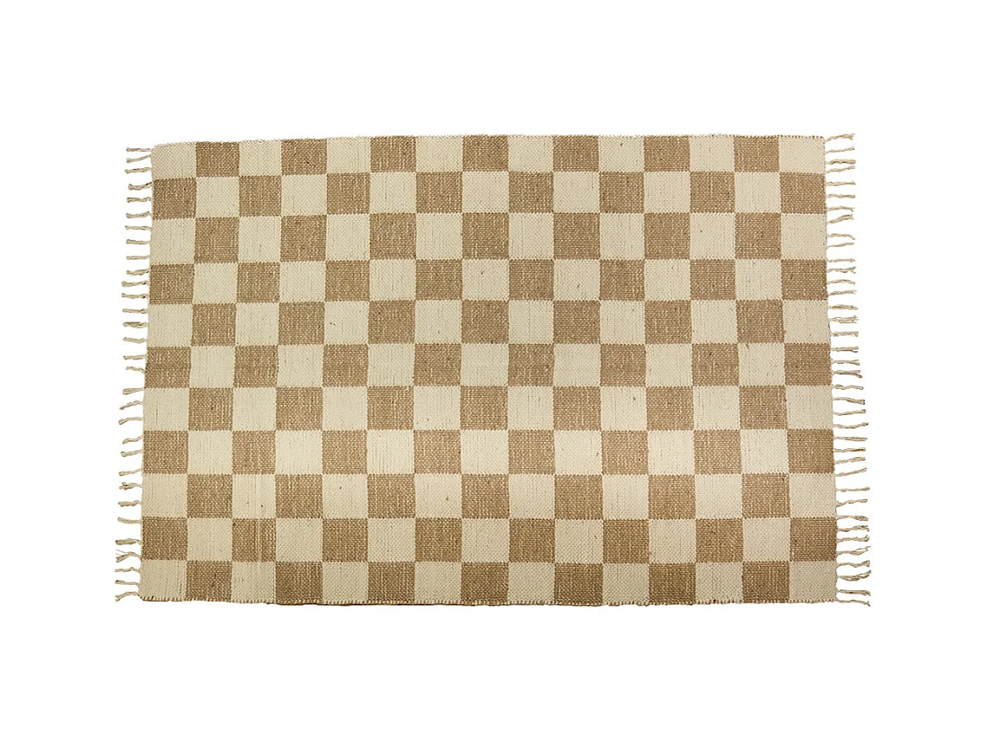Tapis déco damier à franges en coton et jute 140x200cm