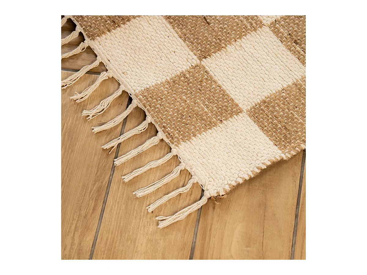 Tapis déco damier à franges en coton et jute 140x200cm