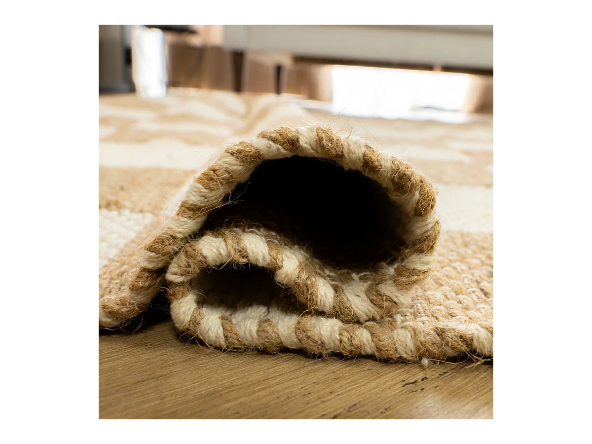 Tapis déco damier à franges en coton et jute 140x200cm