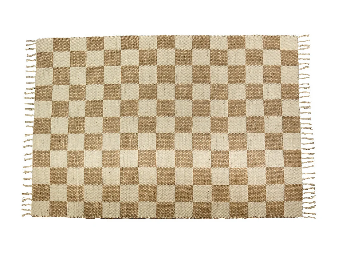 Tapis déco damier à franges en coton et jute 140x200cm