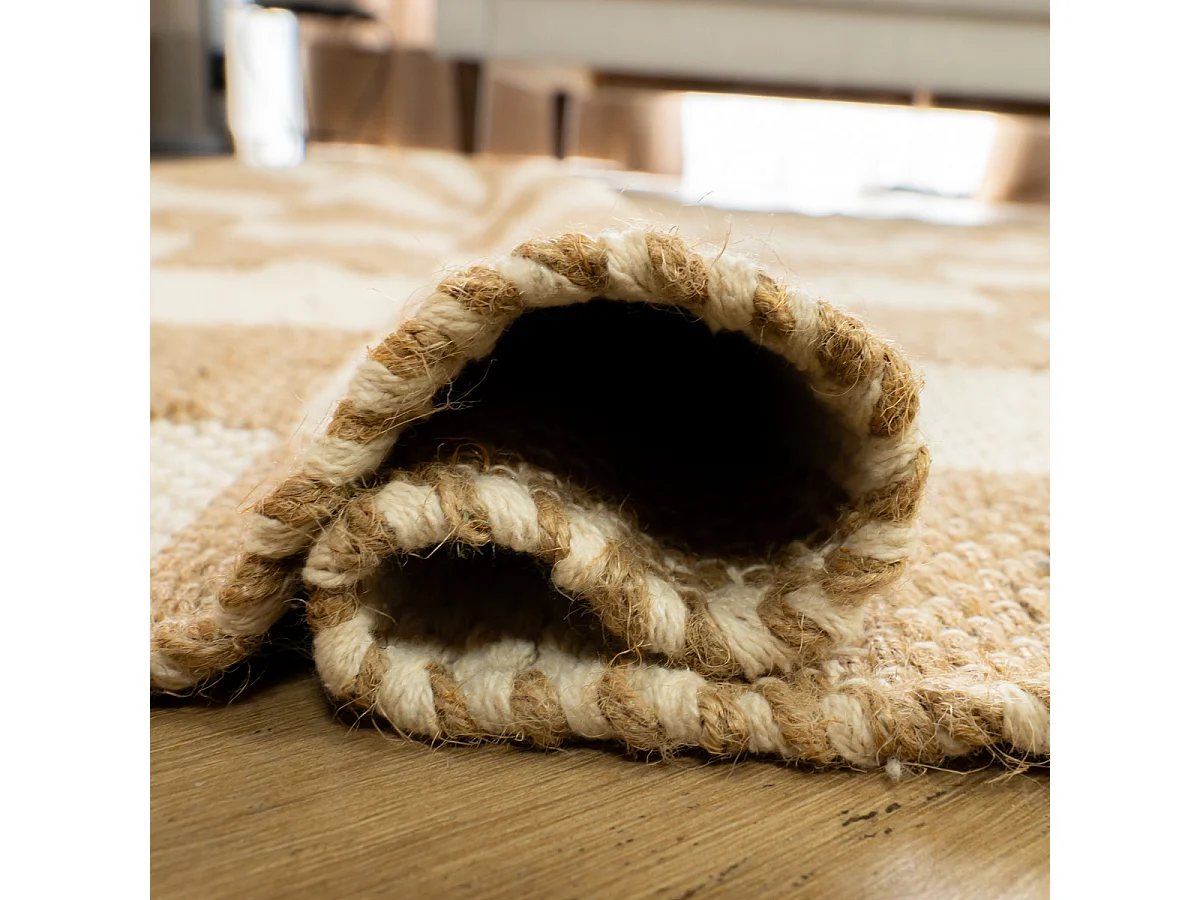 Tapis déco damier à franges en coton et jute 140x200cm