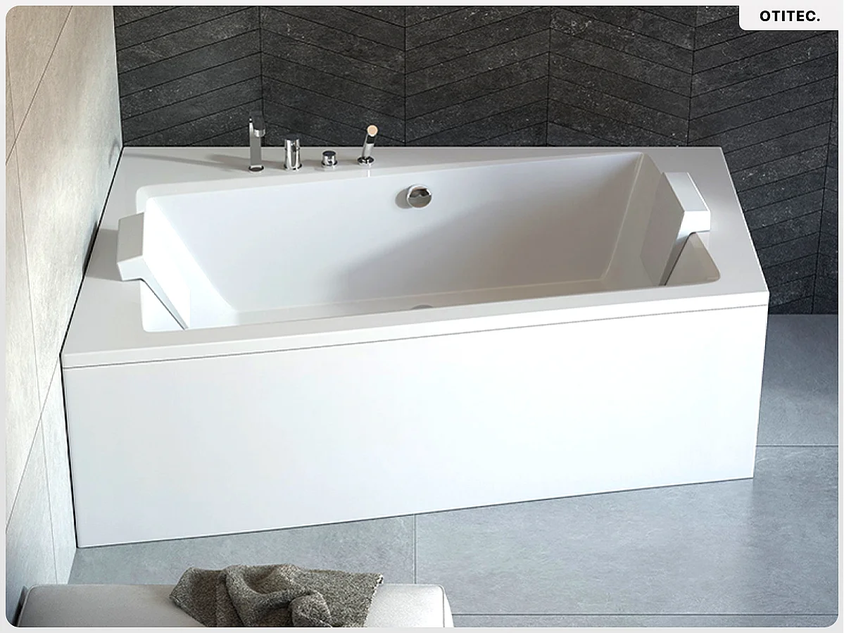 Baignoire asymétrique - 150 x 90 cm - Gauche - avec Habillage - Pieds - Vidage Chrome - INFINITY